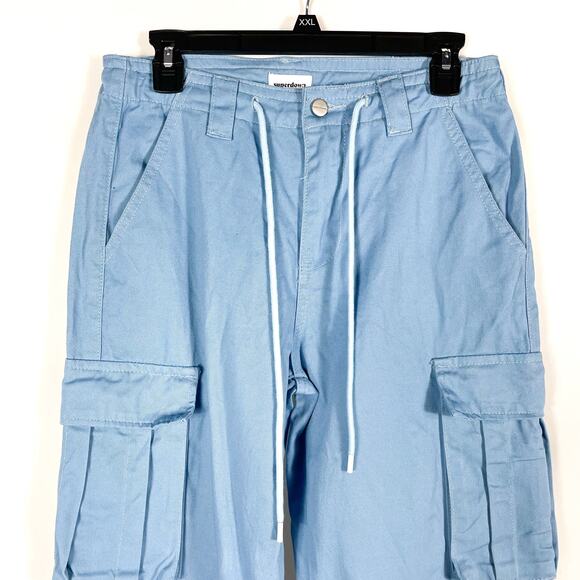 Superdown Bobbi Cargo Pants Blue High Rise Pockets Twill Drawstring Sz S - Picture 6 of 12